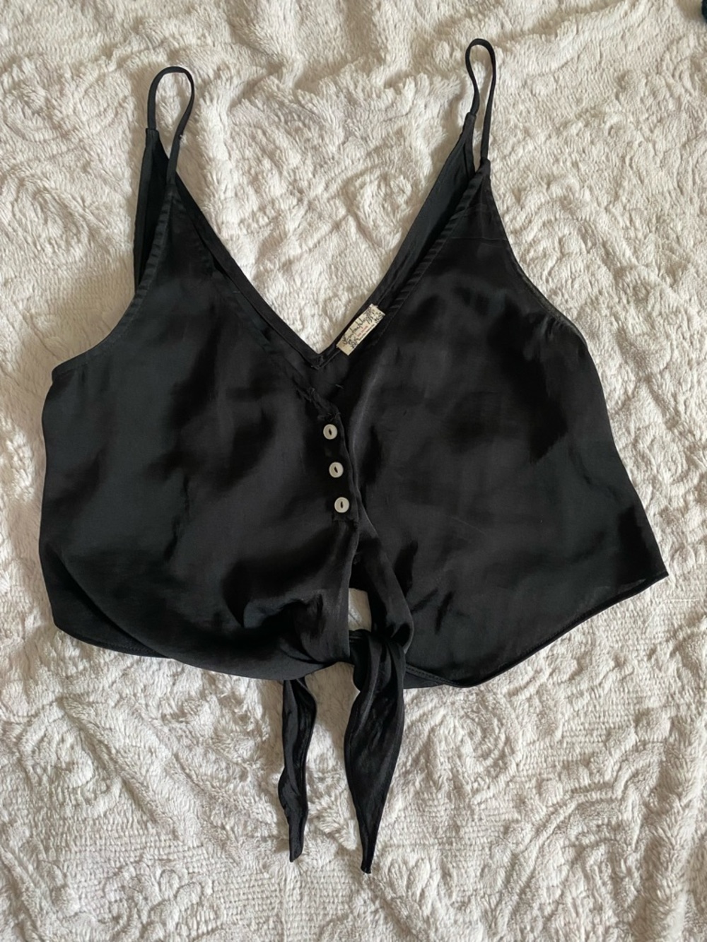 FP Black Satin Tie-Front Cami Top